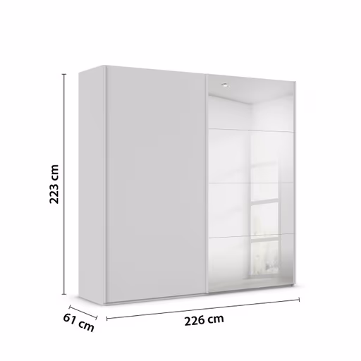 Schwebetürenschrank ROVERO- B ca. 225 cm, Seidengrau, Spiegel