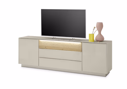 Lowboard - mit Beleuchtung, B ca. 214 cm, Kaschmir, Eiche massiv