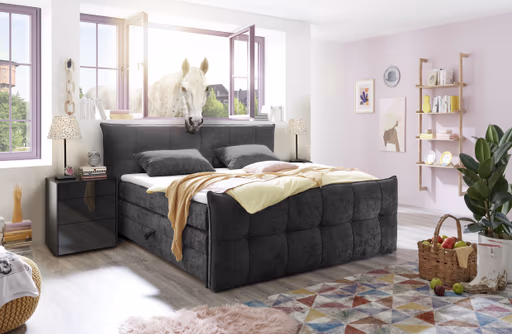 Boxspringbett- Liegefläche ca. 180x200 cm, Stoff, Schwarz