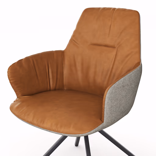 Armlehnstuhl Pegara - Stoff, Hellgrau, Leder, Cognac