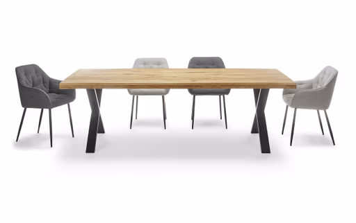 Esstisch - LB ca. 240x100 cm, Eiche massiv geölt, Baumkante, Schwarz