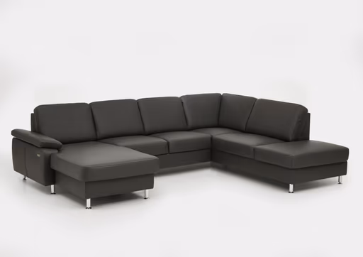 Wohnlandschaft - Longchair links mit 2,5-Sitzer und Ecke rechts,  Leder, Anthrazit