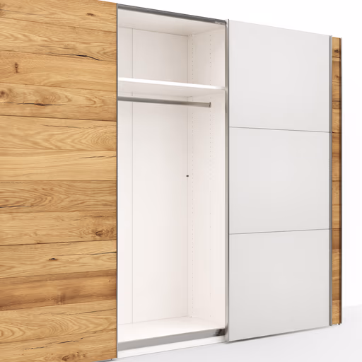 Schwebetürenschrank Colorado - B ca. 307 cm, Eichenfurnier mit Glas