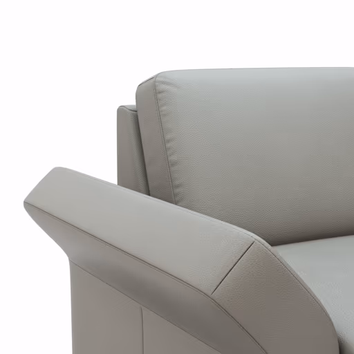 Ecksofa Merlos - 2-Sitzer mit Longchair rechts inkl. Armlehne verstellbar, Leder, Steingrau