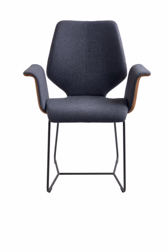 Armlehnstuhl Penthouse - Stoff, Steingrau, Leder, Cognac, Kufen, Anthrazit