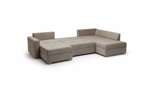 Wohnlandschaft JOSY - Longchair links mit 1,5-Sitzer und Ecke rechts inkl. Schlaffunktion mit Bettkasten, Stoff, Taupe
