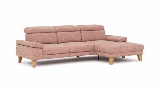 Ecksofa Hudson - 2,5-Sitzer mit Longchair rechts inkl. Kopfteil verstellbar, Stoff, Kupfer