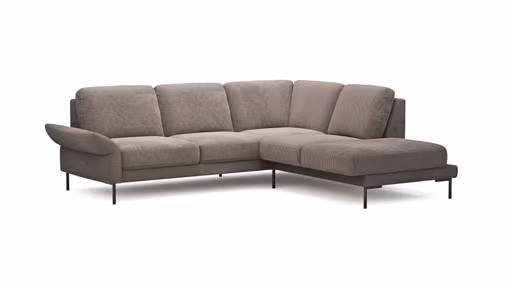 Ecksofa Rockport A - 2,5-Sitzer mit Ecke rechts, inkl. Sitzauszug (motorisch) und Armlehne klappbar, Stoff, Braun