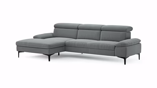 Ecksofa Felipa - Longchair links mit 2,5-Sitzer inkl. Kopfteil verstellbar, Stoff, Grau