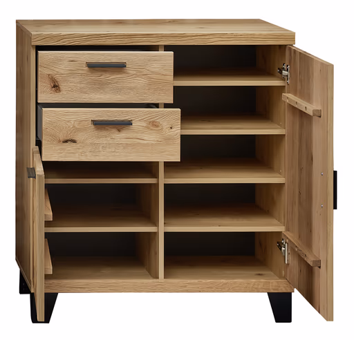 Schuhschrank mit Spiegel - Wildeiche massiv