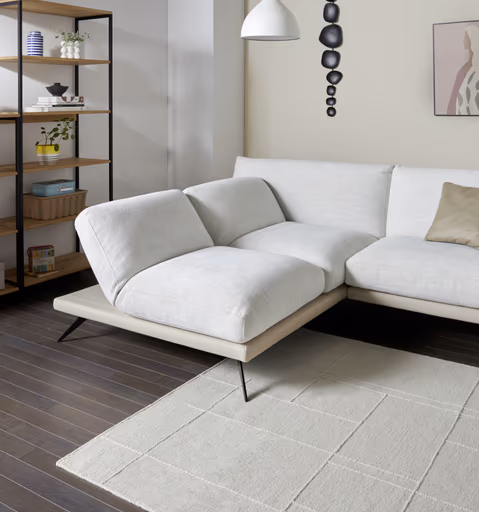 Ecksofa Valdemoro - Longchair mit 2,5-Sitzer rechts inkl. Rückenlehne verstellbar, Stoff, Creme