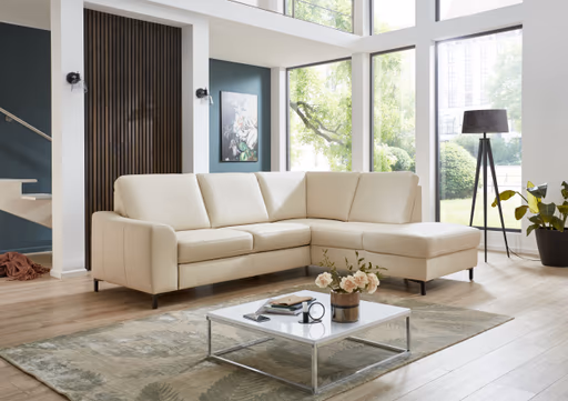 Ecksofa - 2,5-Sitzer mit Ecke rechts, Leder, Ecru