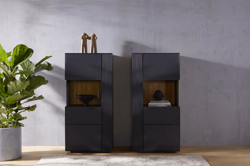 Vitrine Estana - Eiche massiv, Anthrazit