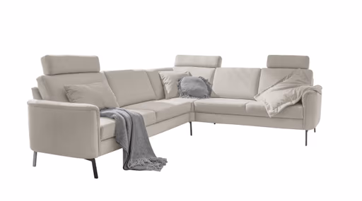 Ecksofa EM Blato - mit Kopfstützen, 2,5-Sitzer, Ecke, 3-Sitzer, Stoff, Beige