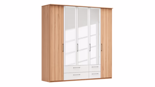 Drehtürenschrank Viana - B. ca. 225 cm, Furnier, Kernbuche, Weiß