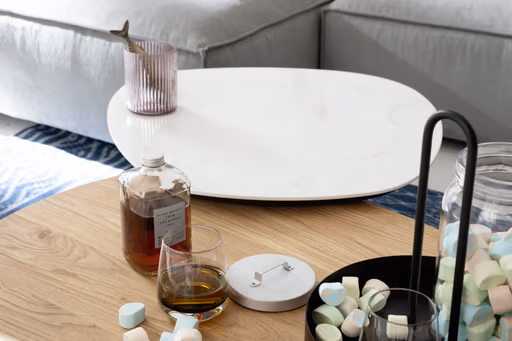 Beistelltisch Eir - LBH ca. 60x60x32 cm, Keramik, Weiß