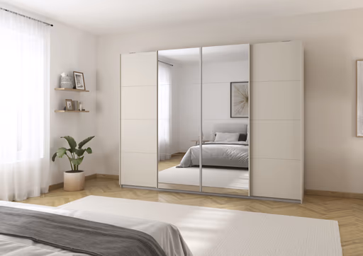 Schwebetürenschrank RIKK- B ca. 271 cm, Champagner, Spiegel