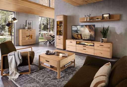 Highboard - mit Beleuchtung, Wildeiche massiv