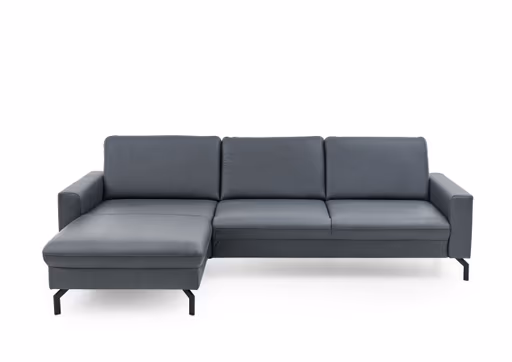 Ecksofa - Longchair links mit 3-Sitzer, Leder, Blau