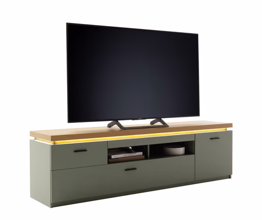 TV-Lowboard - mit Beleuchtung, B ca. 195 cm, Salbeigrün, Eiche Evoke Nachbildung