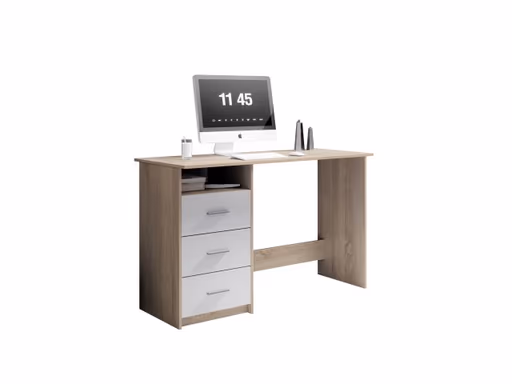 Schreibtisch - LB ca. 123x50 cm, Sonoma Eiche Nachbildung, Weiß