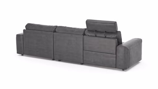 Ecksofa Balok - 2,5-Sitzer mit Longchair groß rechts, inkl. Relaxfunktion (motorisch) und Kopfstütze, Stoff, Anthrazit