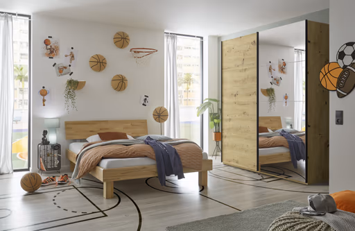 Schwebetürenschrank ROVERO- B ca. 181 cm,  Eiche Dekor, Spiegel