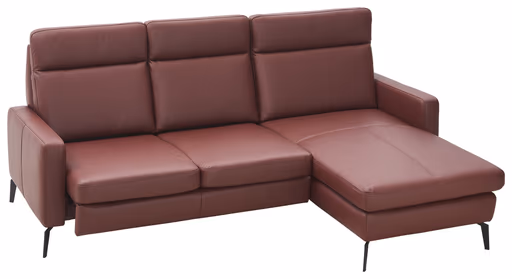 Ecksofa Arima - 2-Sitzer mit Longchair rechts inkl. Sitzvorzug (motorisch), Leder, Weinbeere