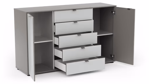 Kommode Marbella - Lack, Grau, Glas, Weiß