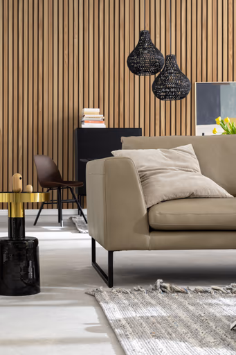 Sofa Helmi - 3-Sitzer, Leder, Cappuccino, Metallkufe