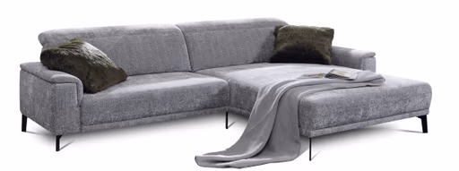 Ecksofa - 1-Sitzer mit Longchair rechts, Stoff, Silbergrau