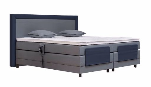 Boxspringbett Nelma - Liegefläche ca. 180x200 cm, Stoff, Blaugrau-Dunkelblau