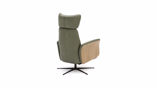 Drehsessel Aberdeen - Größe M, inkl. Relaxfunktion, Holzblende furniert, Nussbaum, Leder, Moos