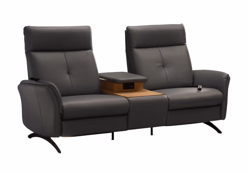 Sofa EM Pula - 2-Sitzer mit Tisch/USB/Steckdose, Leder, schwarz