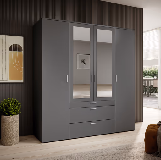 Drehtürenschrank- B ca. 180 cm, Graphit, Spiegel