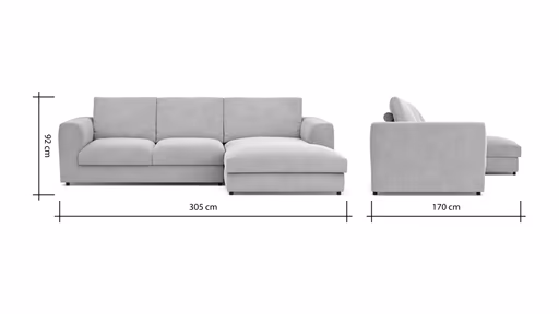 Ecksofa Stormy - 2,5-Sitzer mit Longchair rechts, Stoff, Graubeige
