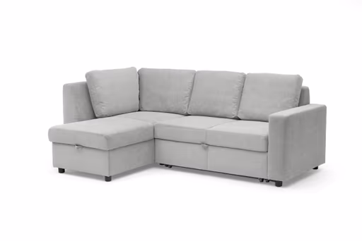 Ecksofa PRO FLEXX - Ecke links, 2-Sitzer inkl. Schlaffunktion und Bettkasten, Stoff, Silbergrau