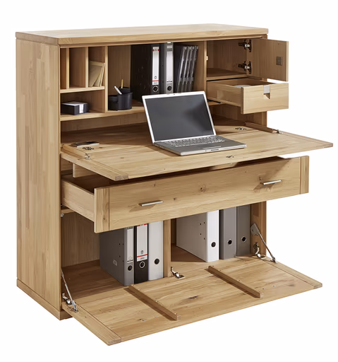 Sekretär Faro Plus - BH ca. 122x127 cm, Wildeiche massiv, Bianco