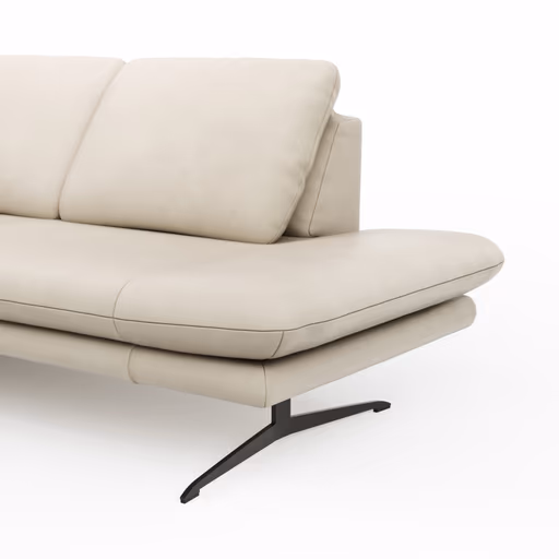 Ecksofa Hubertus - Longchair links mit 2-Sitzer, Armlehne verstellbar, Leder, Creme