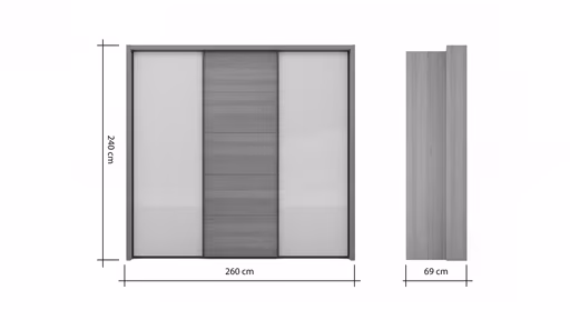 Schwebetürenschrank Lenoso -  B. ca. 260 cm, Eiche massiv, Glas, Champagner