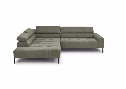 Ecksofa COLLEEN 2.0 - Ecke links mit 2-Sitzer, Kopfteil verstellbar, Feincord, Olive