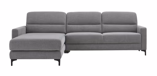 Ecksofa Merlos H - Longchair links und 2,5-Sitzer rechts inkl. Relaxfunktion (motorisch), Stoff, Grau
