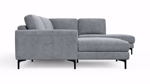 Wohnlandschaft Oviedo - Longchair links mit 2-Sitzer und Ecke rechts, Stoff, Grau