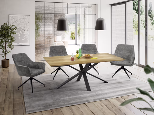 Esstisch - LB ca. 200x100 cm, Eiche massiv geölt, Schweizer Kante, Schwarz