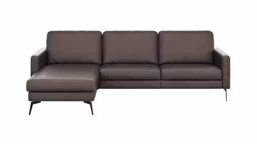 Ecksofa Enna - Longchair Links mit 3-Sitzer, Armlehne A, Leder, Schwarz