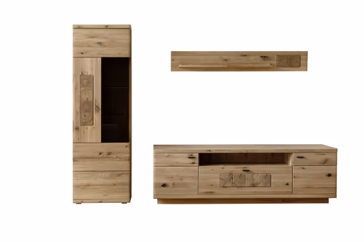 Wohnwand - mit Hirnholz Applikation, Balkeneiche, massiv