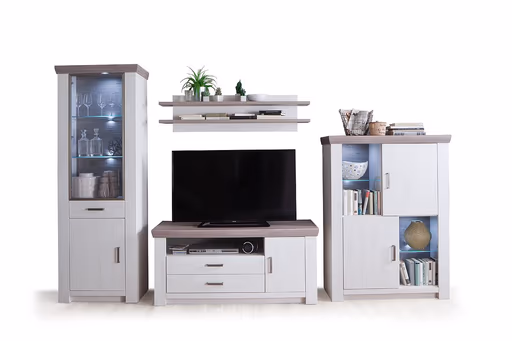 Wohnwand - mit Beleuchtung, Pinie Nachbildung