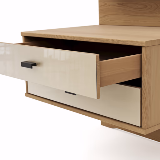 Nachttisch Lenoso - Eiche Nachbildung, Glas Champagner