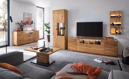 Sideboard - mit Beleuchtung, Eiche, teilmassiv