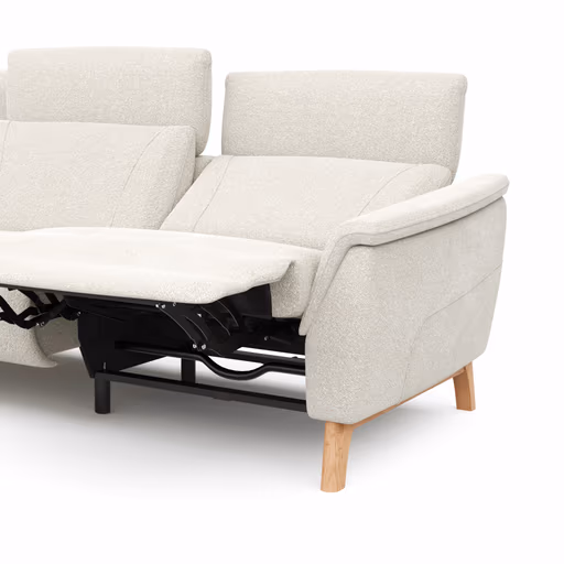 Ecksofa Nevin - Longchair links mit 2-Sitzer rechts, inkl. Relaxfunktion (motorisch) und Kopfpolsterverstellung, Stoff, Weiß